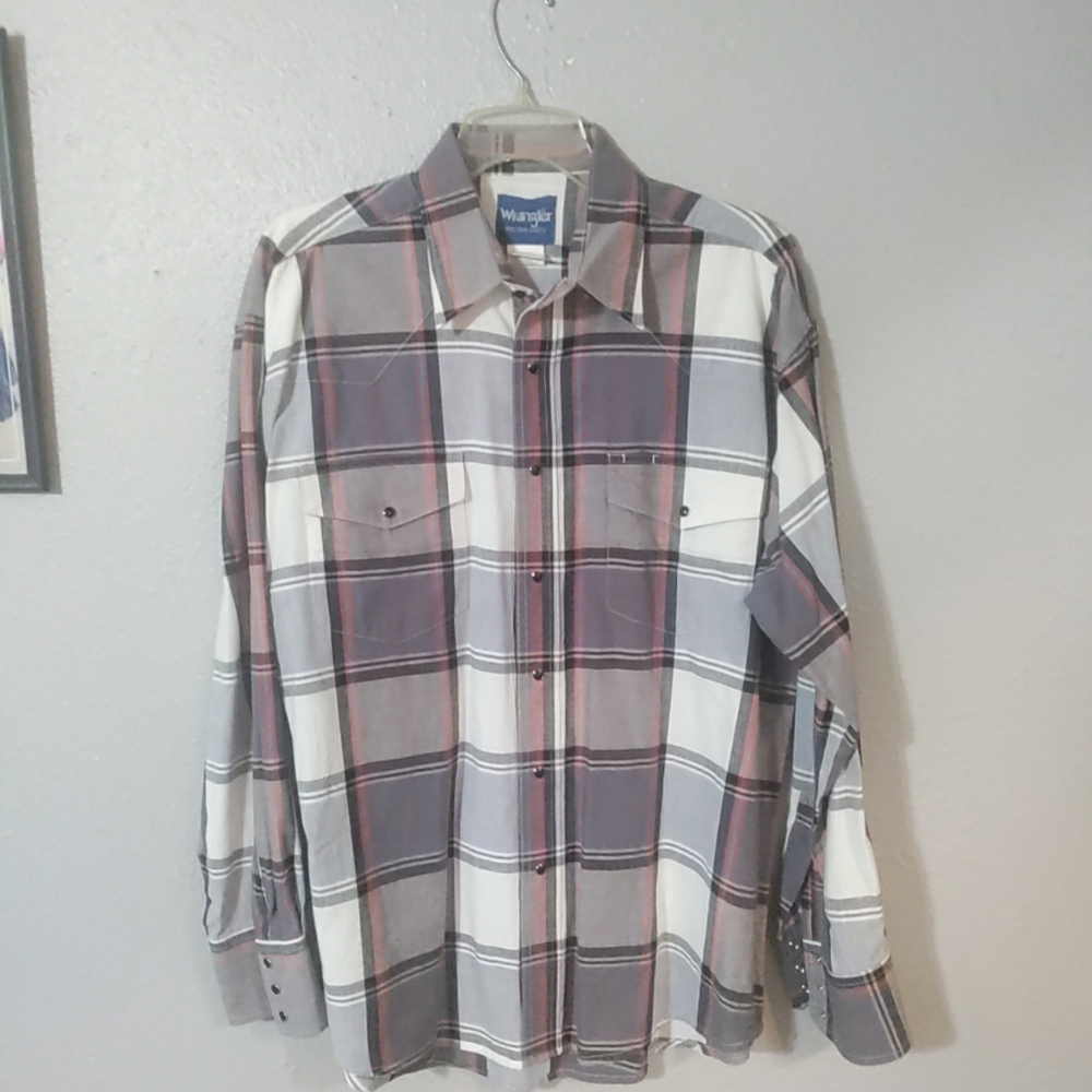 Wrangler Western Plaid Shirt With Pearl Snaps Pre-owned Size Large
